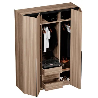 Шкаф со складными дверями, со стеклянной полкой в металлическом профиле с подсветкой L264