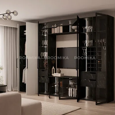 Антресоль с двумя откидными стеклянными дверями R312.45ST с подсветкой