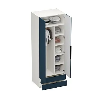 Шкаф 2 дверный с ящиками, фрезерованные фасады в эмали LE-211.60