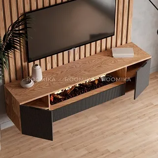 Тумба ТВ навесная с электрокамином, фрезерованные фасады в эмали LE549.451