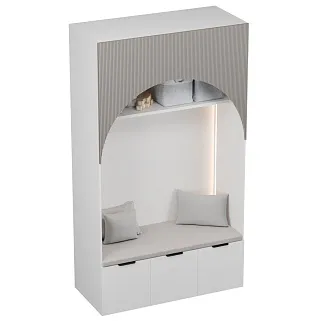 Шкаф с нишей, ящиками и сидушкой с подсветкой,фрезерованные фасады в эмали с подсветкой LЕ433.60