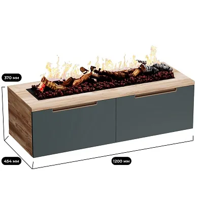 Тумба ТВ навесная с электрокамином, фасады в эмали LE548.451