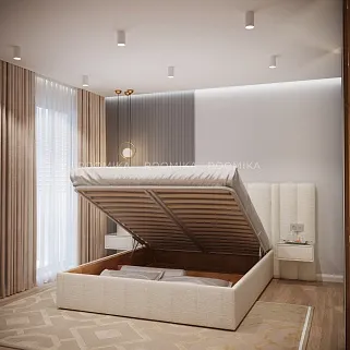 Кровать двуспальная мягкая HILTON с подъемным механизмом, мягкими панелями и тумбами, 180x200