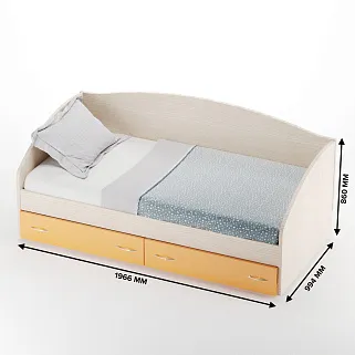 Кровать односпальная с ящиками и бортиком P902N, 90x190