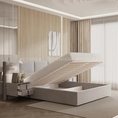 Тумба прикроватная мягкая, стекло прозрачное, ножки черные GRACE752