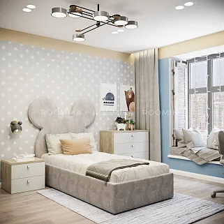 Кровать односпальная мягкая MICKEY с подъемным механизмом, 90x190