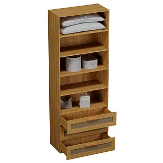 Шкаф книжный/для одежды с тремя ящиками, фасады натуральный ротанг L213