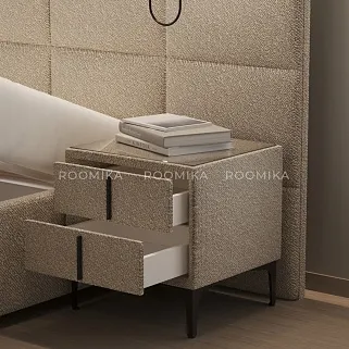 Тумба прикроватная мягкая, стекло прозрачное, ножки черные GRACE752