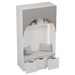 Шкаф с нишей, ящиками и сидушкой с подсветкой,фрезерованные фасады в эмали с подсветкой LЕ433.60