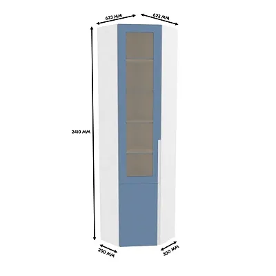 Шкаф угловой книжный со стеклом, фасады в эмали LE247 с подсветкой
