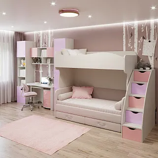 Кровать чердак с диваном для девочки