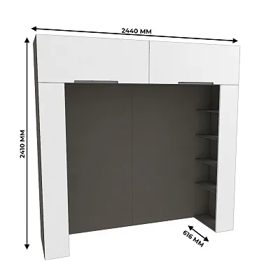 Ниша для кровати с секциями с подсветкой, фасады в эмали LE407.60