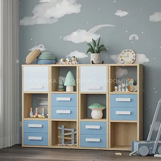 Cтеллаж сквозной книжный на 12 ниш с фасадами и ящиками E803 4 шт