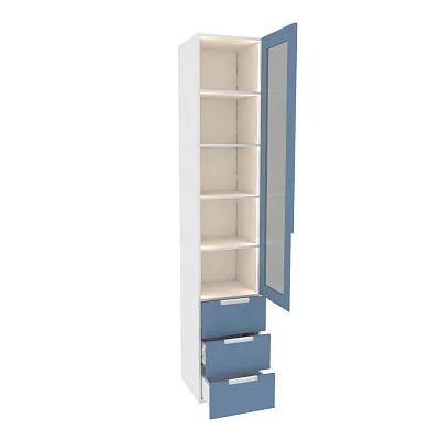 Шкаф книжный с ящиками со стеклом, фасады в эмали LE223S с подсветкой