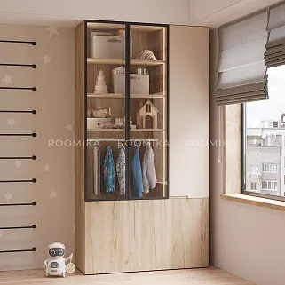 Шкаф трехдверный со стеклом в профиле с подсветкой, фасады в эмали LEF212.4-120 L/R