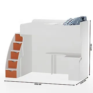 Кровать-чердак с рабочей зоной и лестницей P907, 90x200