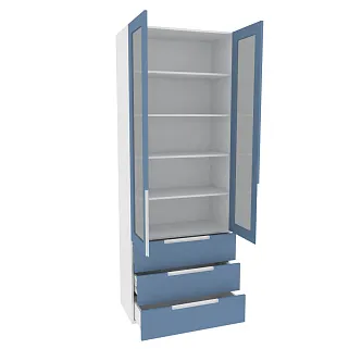 Шкаф книжный с тремя ящиками со стеклом, фасады в эмали LE213S