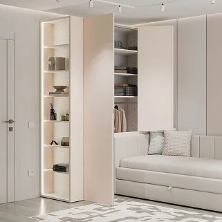 Шкаф двухдверный с фальш-стенкой и раздвижжными дверьми, фасады в эмали LE205 L/R