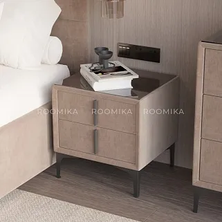 Тумба прикроватная мягкая, стекло прозрачное, ножки черные GRACE752