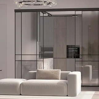 Сатинированная перегородка для спальни, стекло прозрачное и Сатинато GRACE 8