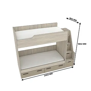 Кровать двухъярусная с лестницей комодом L904, 90x190 L/R