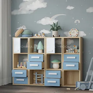 Cтеллаж сквозной книжный на 12 ниш с фасадами и ящиками E803 4 шт