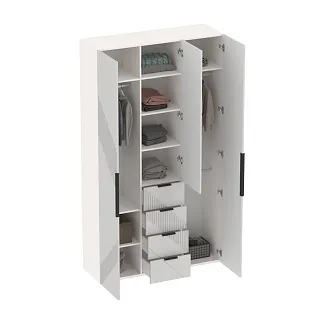 Шкаф трехдверный с ящиками узкий, фрезерованные фасады в эмали LE203.44