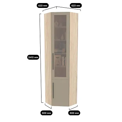 Шкаф угловой книжный со стеклом L247 с подсветкой