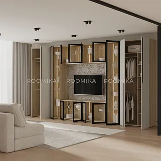 Шкаф со стеклянными фасадом полки стекло с подсветкой R220.1