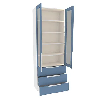 Шкаф книжный с тремя ящиками со стеклом, фасады в эмали LE213S с подсветкой