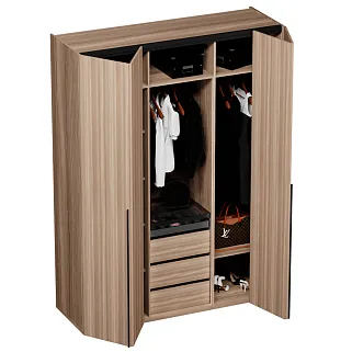 Шкаф со складными дверями, со стеклянной полкой в металлическом профиле с подсветкой L264