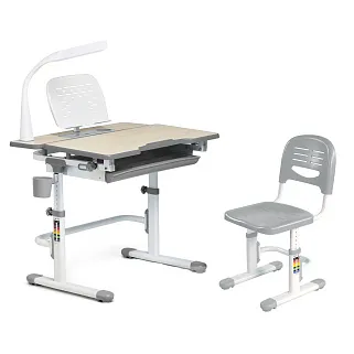 Комплект парта + стул трансформеры Lavoro Grey + лампа + подставка