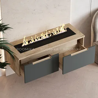 Тумба ТВ навесная с электрокамином, фасады в эмали LE548.451