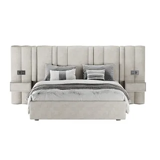 Кровать двуспальная мягкая HILTON с подъемным механизмом, мягкими панелями и тумбами, 160x200