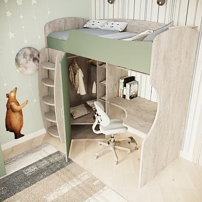 Кровать-чердак с рабочей зоной P906, 90x200