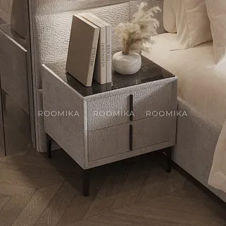 Тумба прикроватная мягкая, стекло прозрачное, ножки черные GRACE752