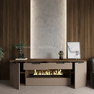 Тумба ТВ навесная с электрокамином, фасады в эмали LE550.450