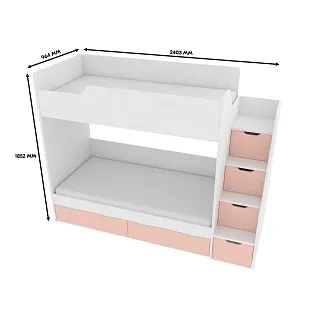 Кровать двухъярусная с лестницей комодом, фасады в эмали LE904, 90x190 L/R