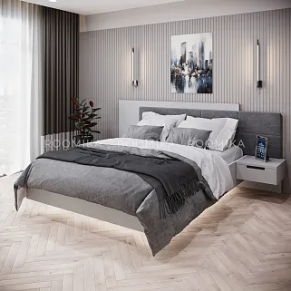 Кровать двуспальная Lazio с парящим эффектом и мягкой спинкой, 140x200