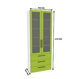 Шкаф книжный с тремя ящиками со стеклом L213S