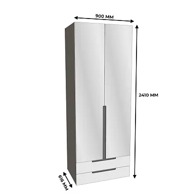 Шкаф 2 дверный с ящиками с зеркалом, фасады в эмали LE211.60Z