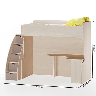 Кровать-чердак с рабочей зоной и лестницей P907, 90x200