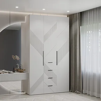 Шкаф трехдверный с ящиками узкий, фрезерованные фасады в эмали LE203.44