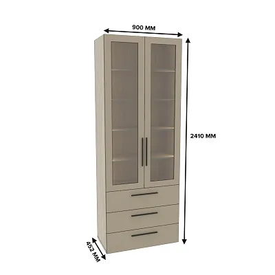 Шкаф книжный с тремя ящиками со стеклом L213S с подсветкой