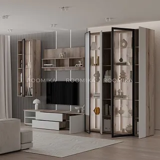 Шкаф со стеклянными фасадом полки стекло с подсветкой R220.1