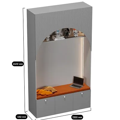 Шкаф с нишей, ящиками и сидушкой с подсветкой,фрезерованные фасады в эмали LЕ433.44