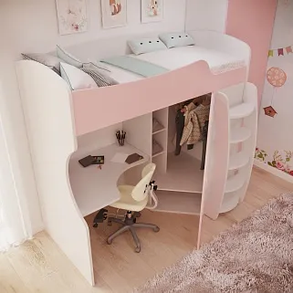 Кровать-чердак с рабочей зоной P906, 90x200