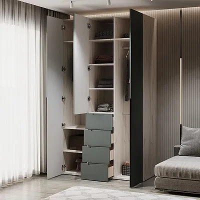 Шкаф трехдверный с ящиками глубокий, фасады в эмали LE203.60