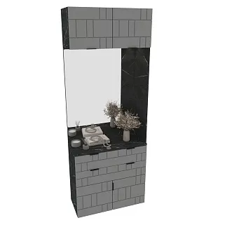 Тумба с зеркалом и комодными ящиками, фрезерованные фасады в эмали LE421 L/R