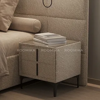 Тумба прикроватная мягкая, стекло прозрачное, ножки черные GRACE752